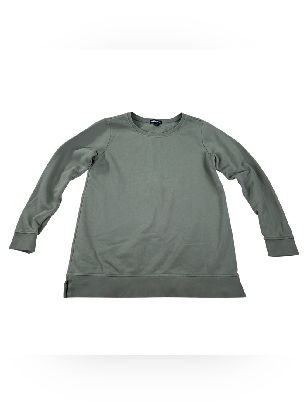 Lands’ End Serious Sweats Women’s M Sage Green French Terry Sweatshirt Preppy